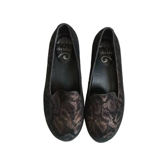 Dansko Olivia Bronze & Black Snakeskin Print Leather Slip On Loafers Women's 37 - Picture 2 of 12